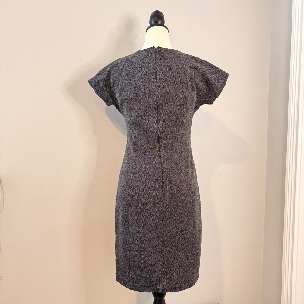 Lark & Ro Women's Gray Tweed V Neck Short Sleeve Sheath Dress Business Casual - Picture 2 of 10